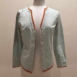 FuTario light  Green Button-Down Shirt with Brown Accents